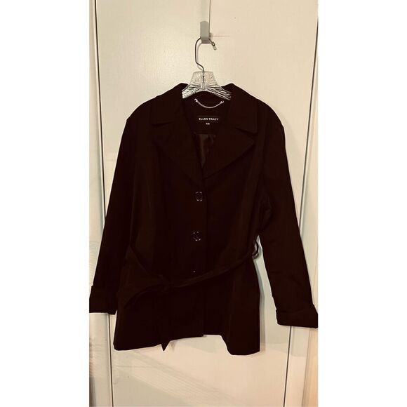 Ellen Tracy Navy Blue Belted Trench Coat Rain Coat Womens Size XL - Picture 2 of 9